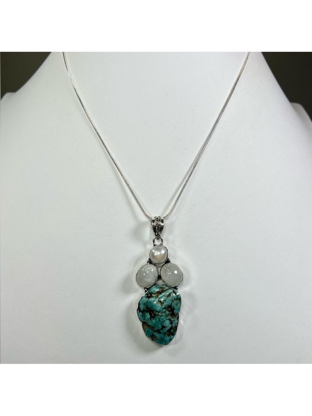 Rough Turquoise Moonstone 925 Gemstone Pendant ONLY - Picture 3 of 6